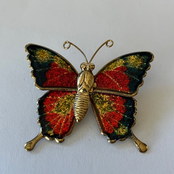Jewelry - Vintage Gold Tone Multicolor Butterfly Brooch